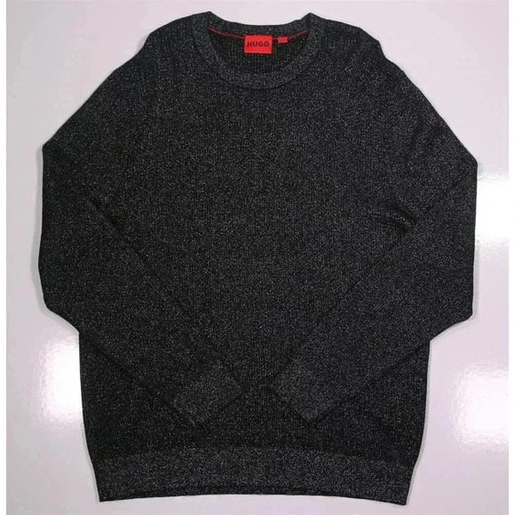Hugo Boss Current Schiq Relaxed Fit Black/Silver Metallic Crewneck Sweater~ XL - Picture 1 of 8